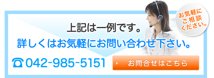 上記は一例です。詳しくはお気軽にお問い合わせ下さい。